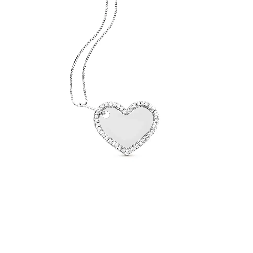 Pingente Personalizável Coração em Ouro Branco 18k com Diamantes, 19mm