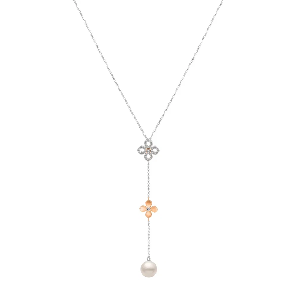 Colar Giardino em Ouro Rosé e Ouro Branco 18k com Pérolas e Diamantes, 45cm — imagem 1