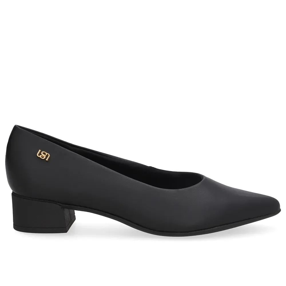 Scarpin Preto Salto Bloco Couro Bico Fino — imagem 1