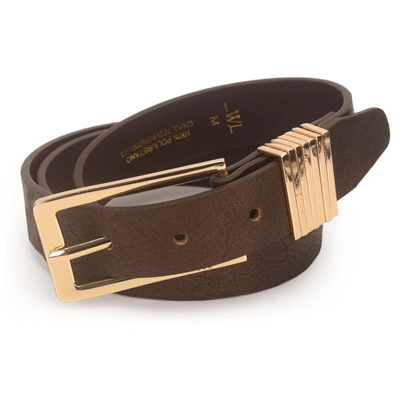 Cinto Feminino Fivela Retangular Com Sete Passantes De Metal 2,5 Cm