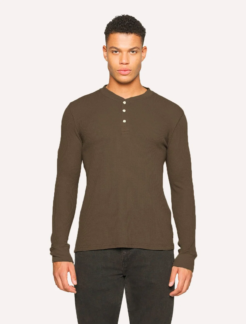 Blusa Levis Masculina Henley Manga Longa Thermal Marrom