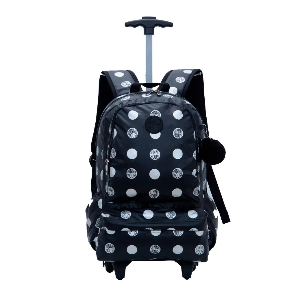Mochila Escolar Feminina Mochila Metalizada de Rodas Disney Minnie com Rodinha Preta