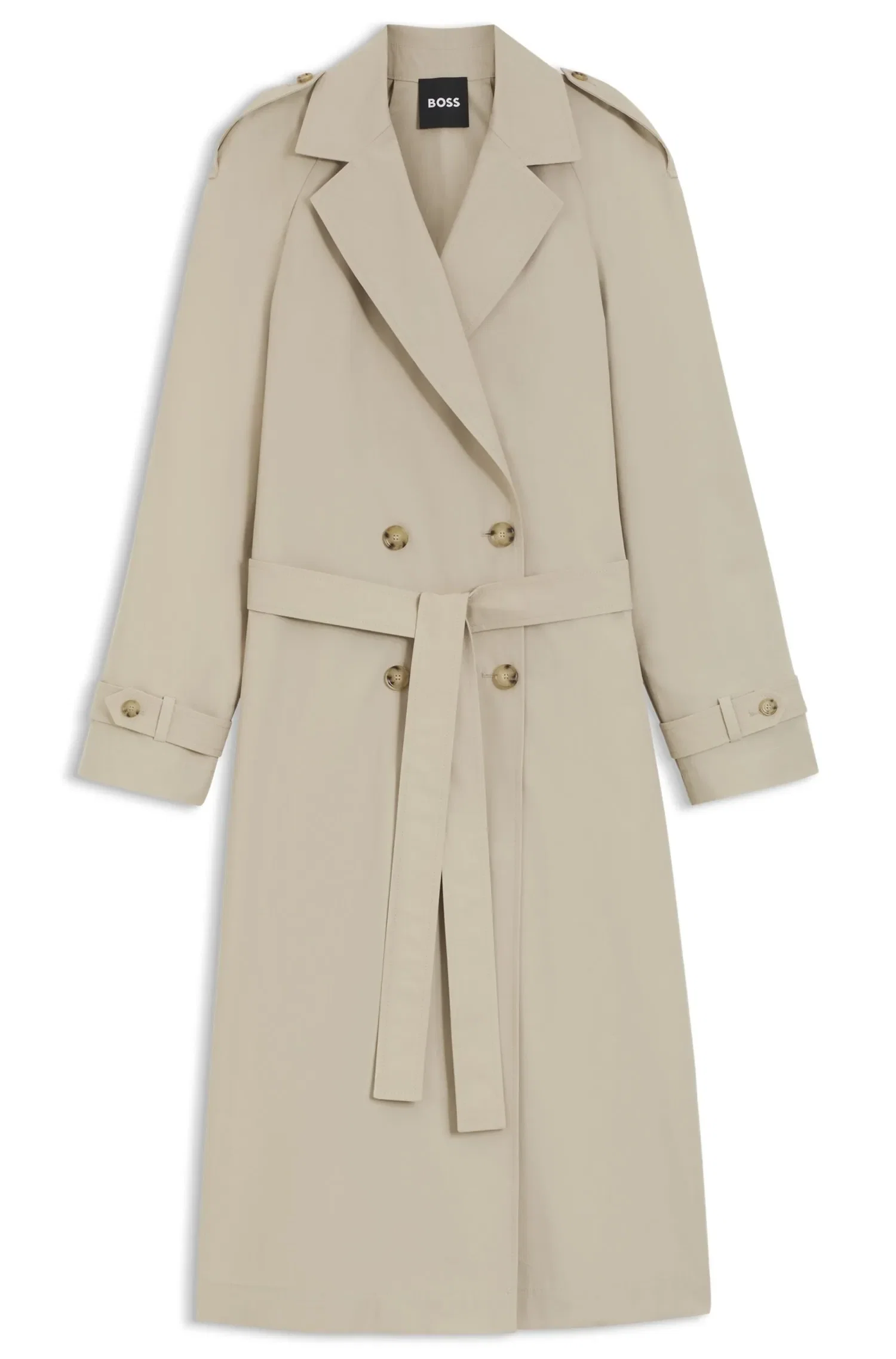 Trench Coat De Modelagem Reta Em Algodão Com Elastano