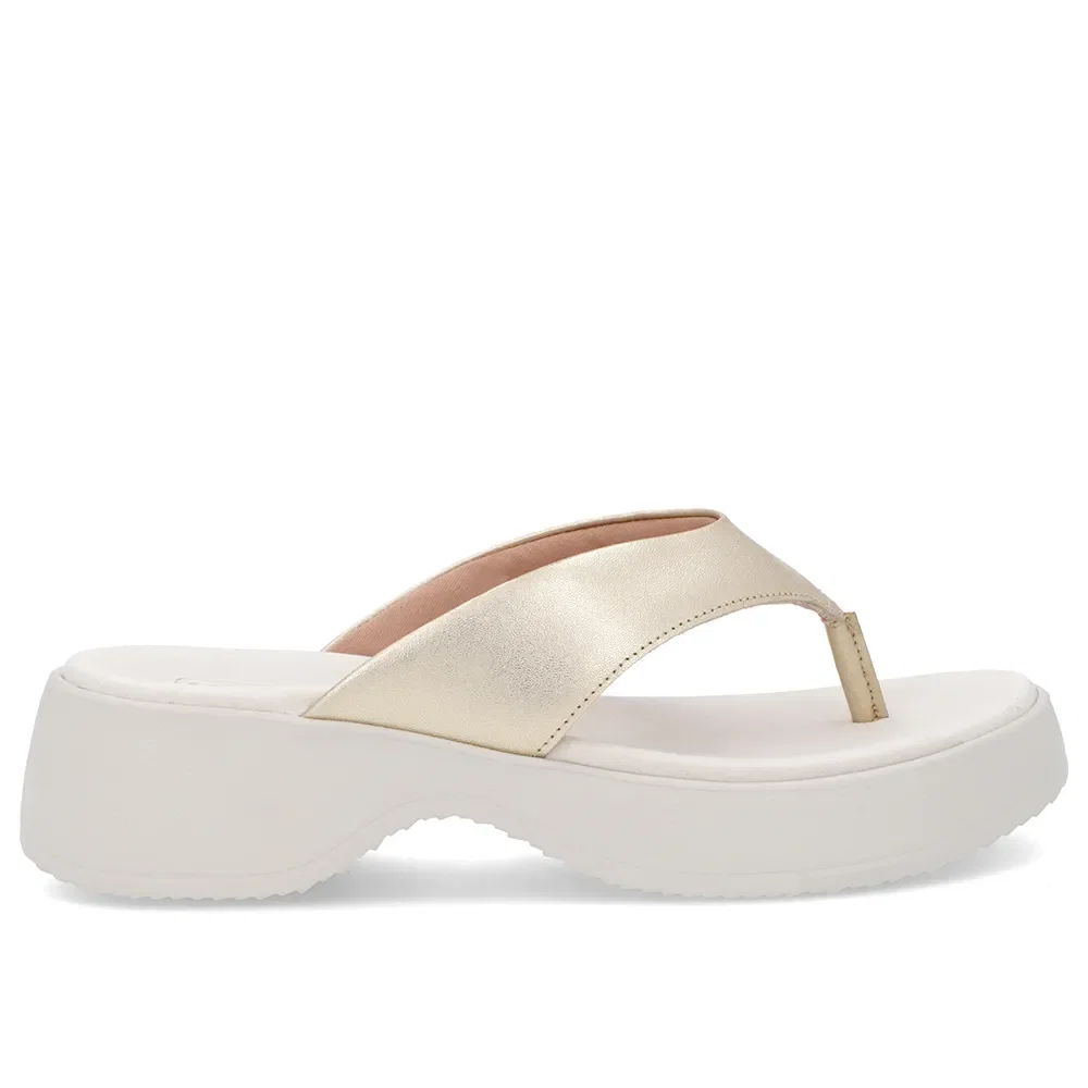 Chinelo Salto Plataforma Couro Dourado