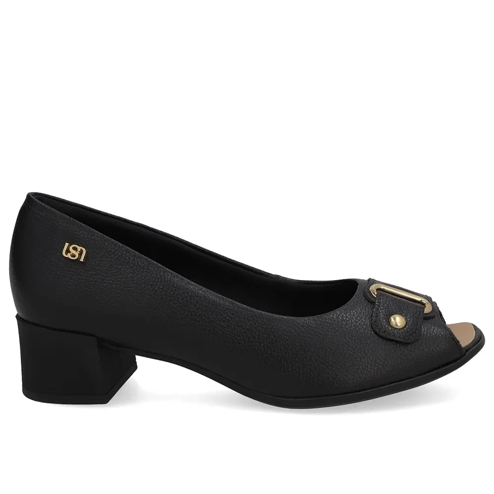Peep Toe Salto Bloco Preto Bico Quadrado — imagem 1