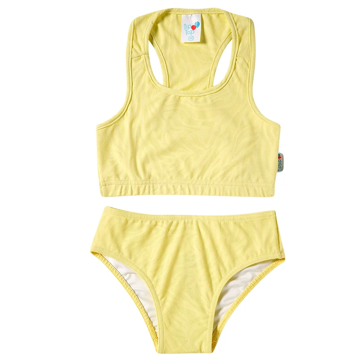 Top E Calcinha Praia Amarelo Toddler Lycra Trabalhada Proteção Uv 50+ Tip Top