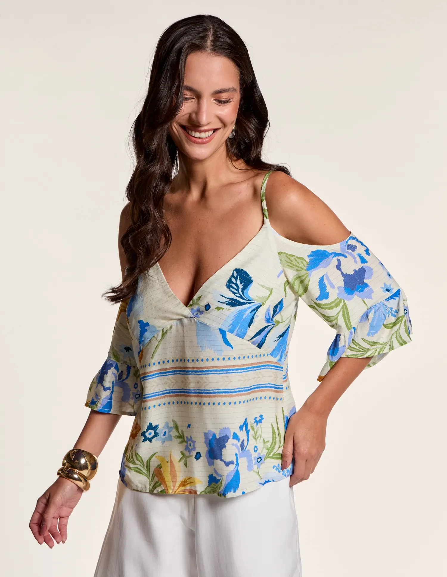 Blusa Estampada Floral Brisa - Off White — imagem 1