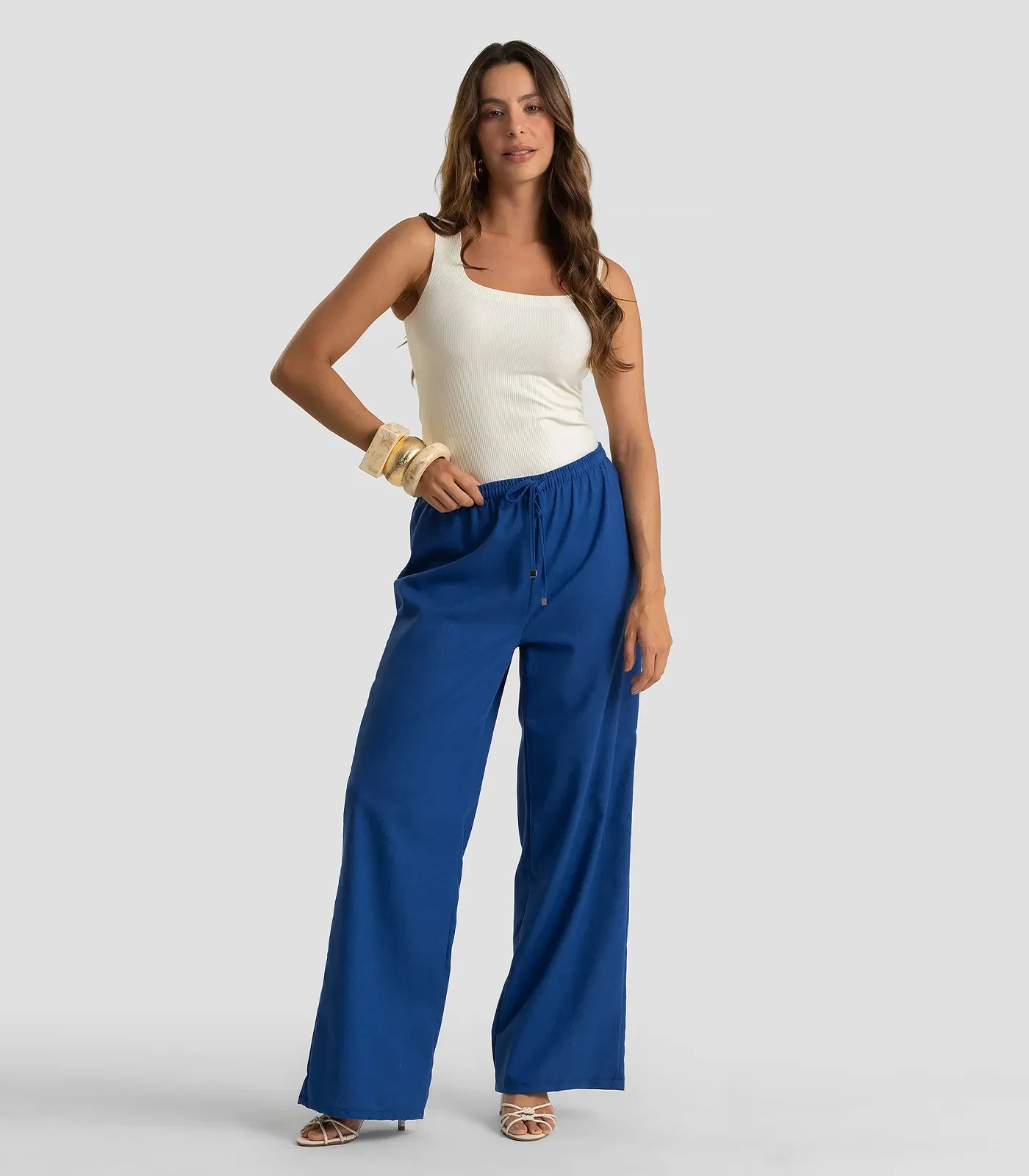 Calça Feminina Shape Pantalona Em Linho Dianna Azul