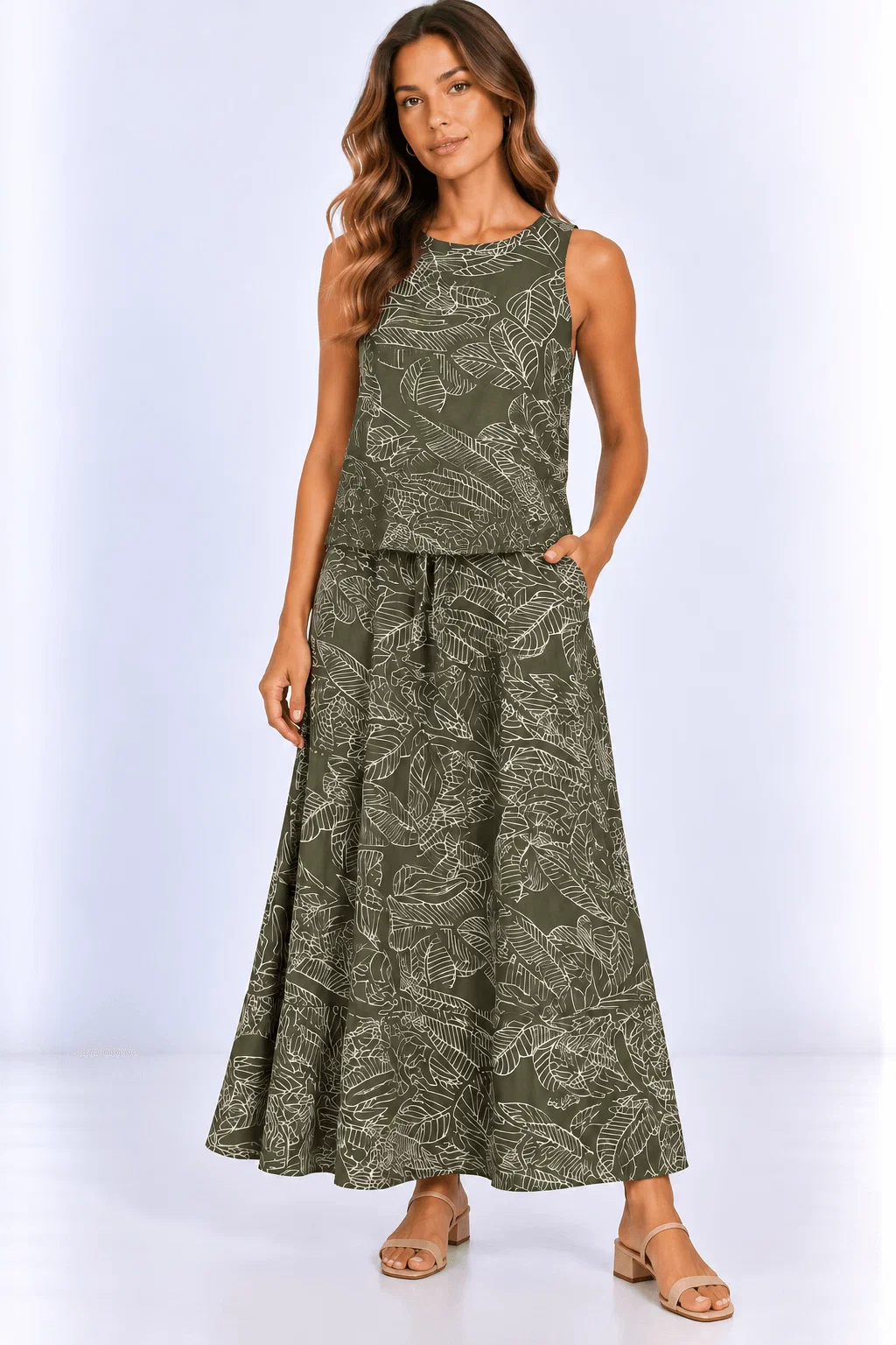 Blusa Regata Estampada Folhas - Verde