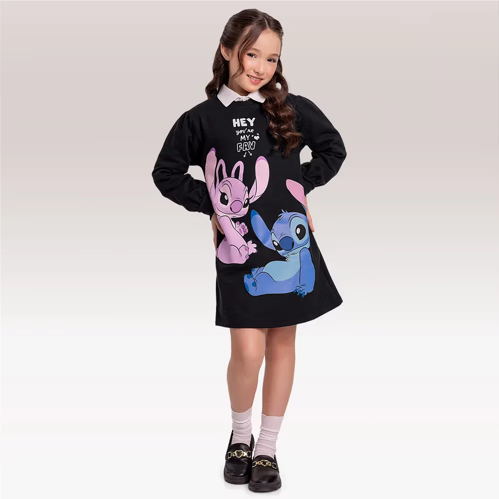 Vestido manga longa Lilo & Stitch