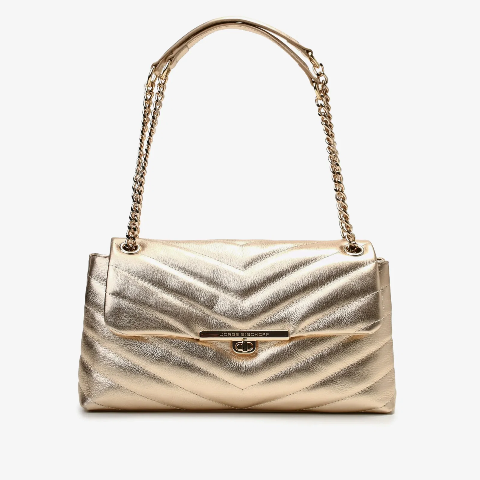Bolsa De Ombro Mercedes Metal Ouro Champagne Couro