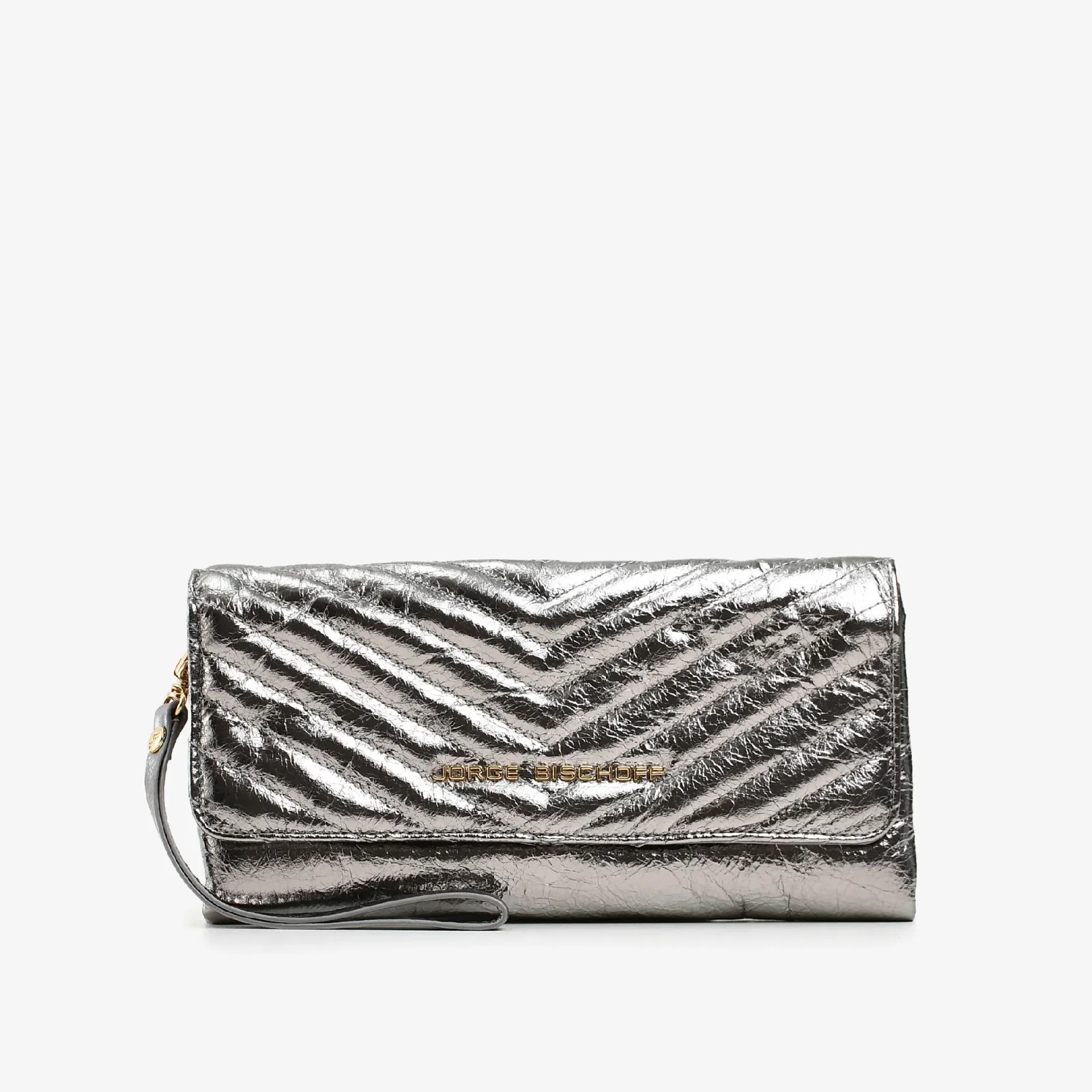 Bolsa Clutch Matelassê Metal Prata Velho Couro — imagem 1