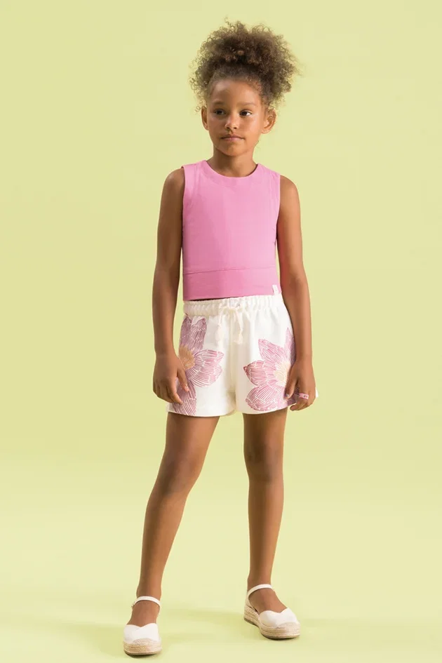 Conjunto Infantil Menina Blusa de Algodão e Shorts de Moletom Confortável