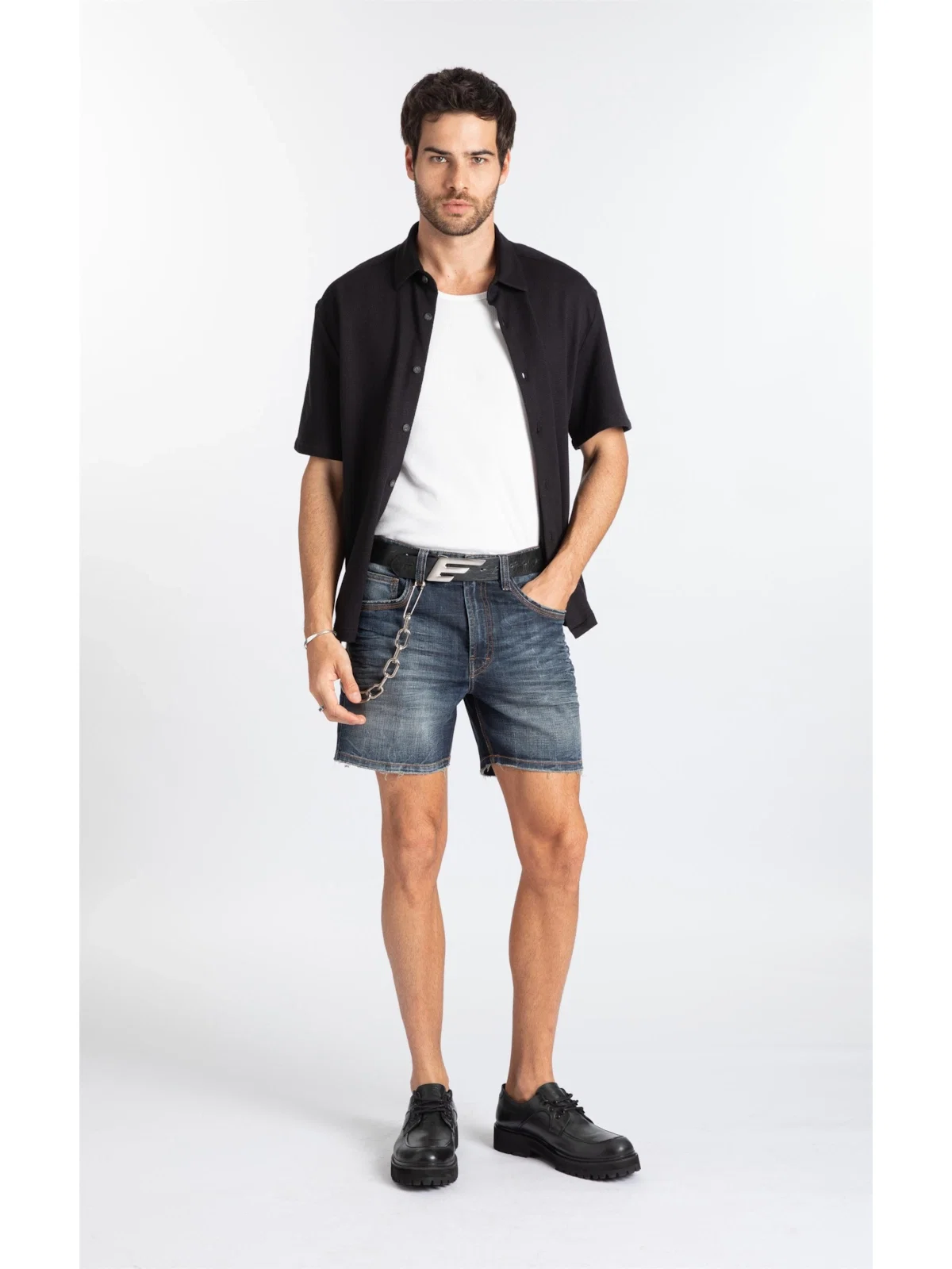 Bermudas Visco Indigo Elastic Filigrana Lav.Escuro — imagem 1