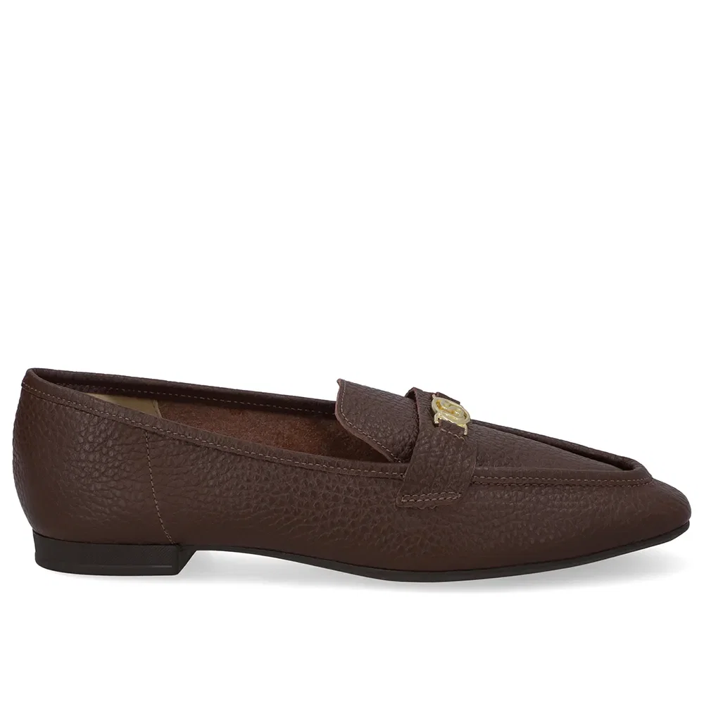 Loafer Couro Marrom Pinhão Enfeite Monograma — imagem 1