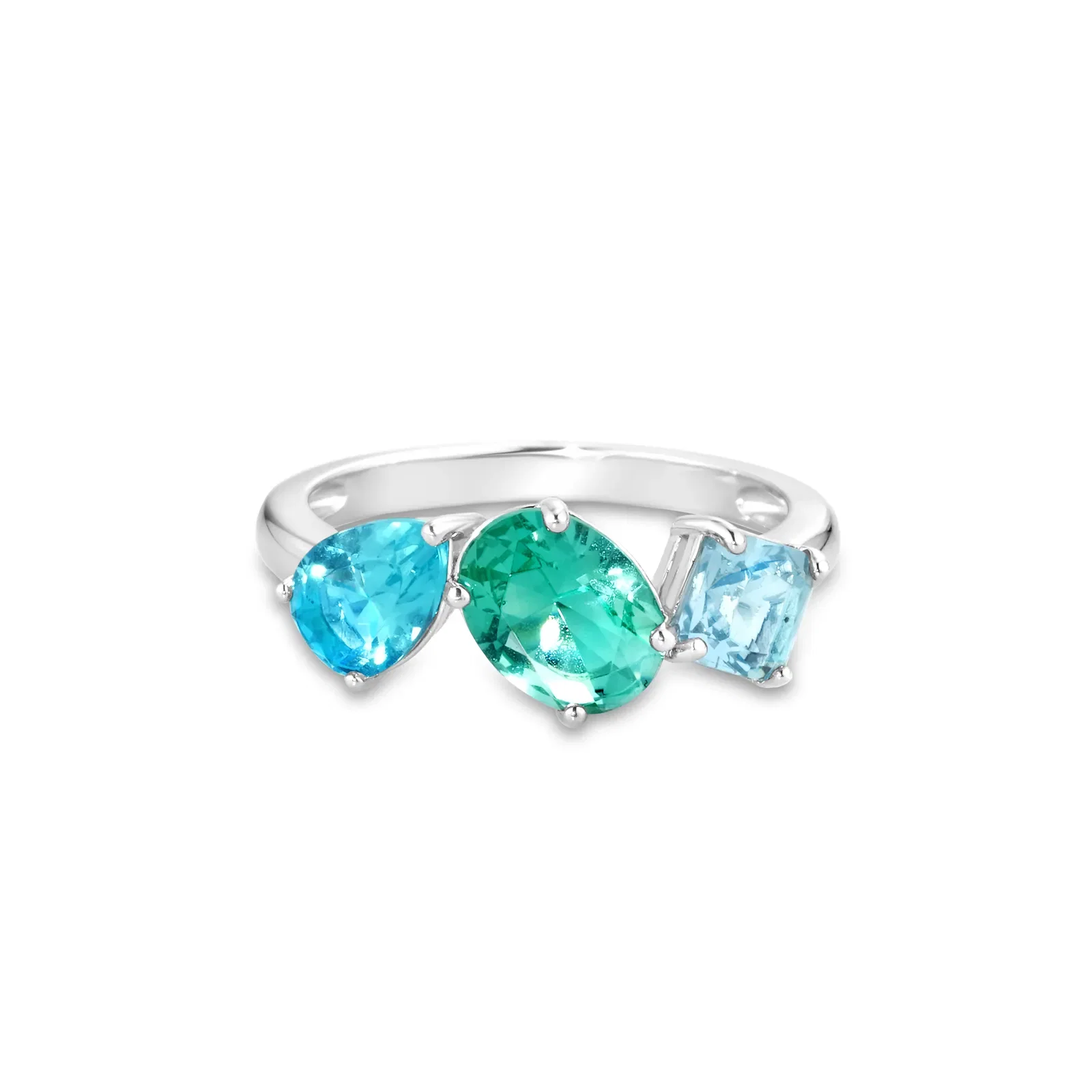 Anel Life Colors em Prata 925 com Cristais Verde e Azul