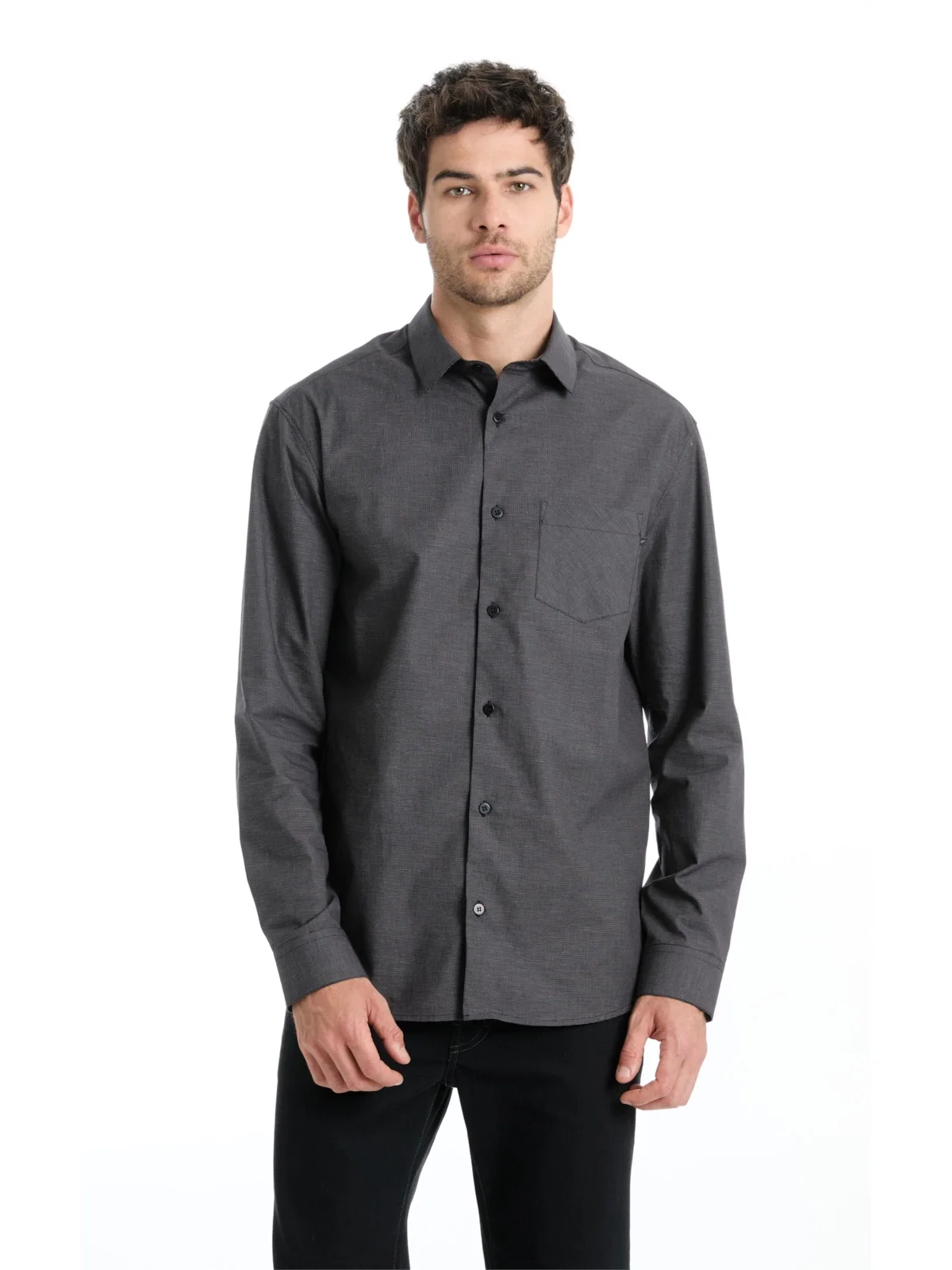 Camisa Tricoline Plaid Cinza