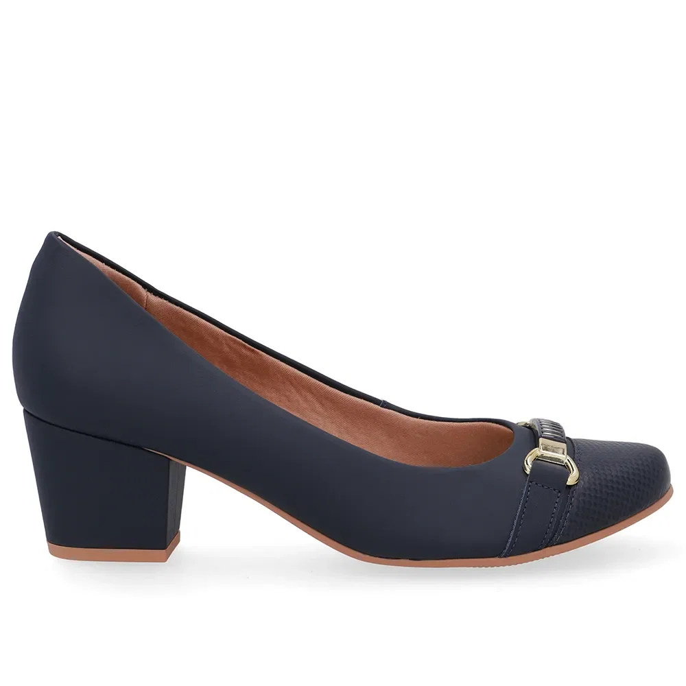Scarpin Couro Azul Salto Bloco