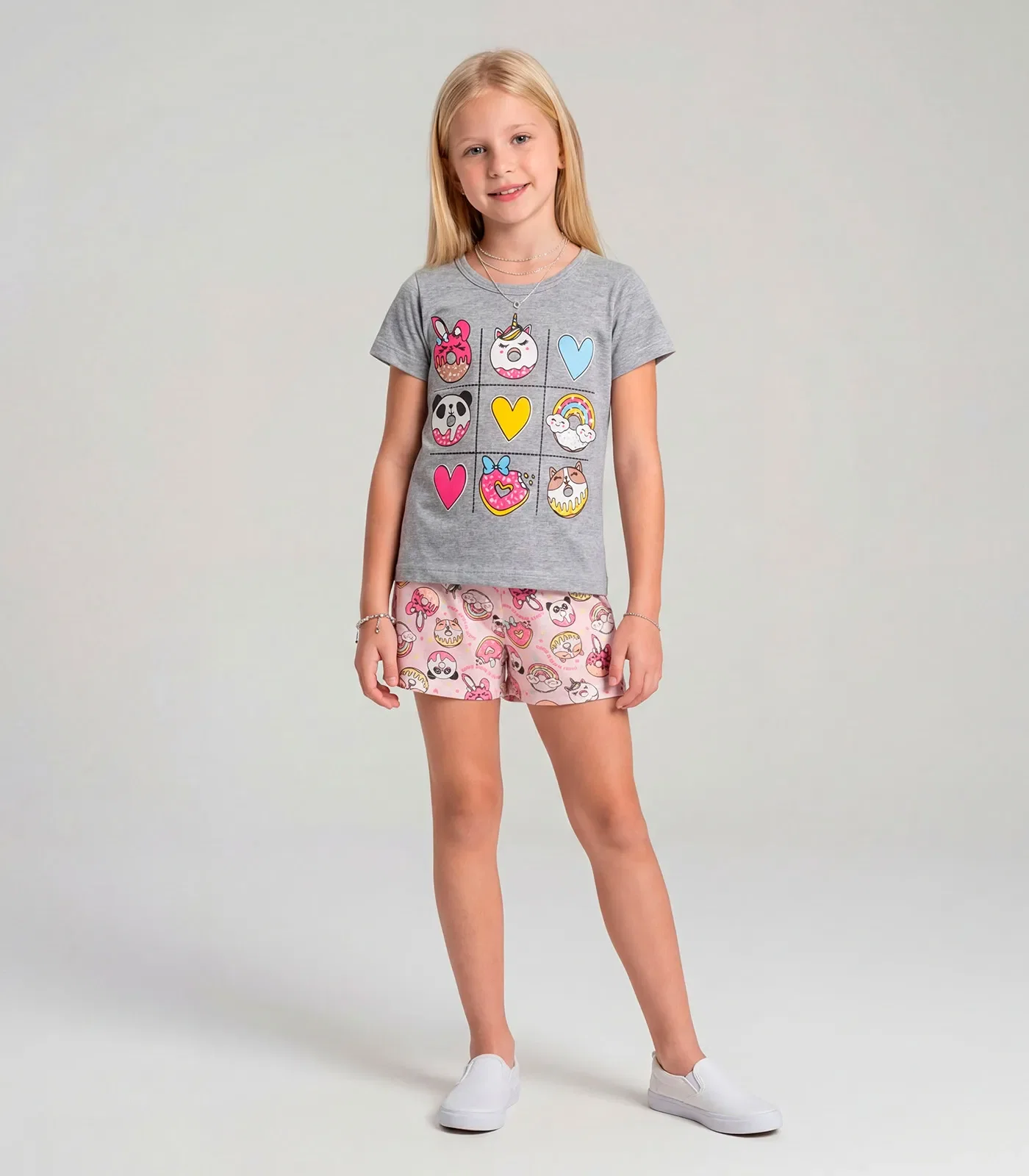 Pijama Infantil Menina Brilha no Escuro Kappes Cinza