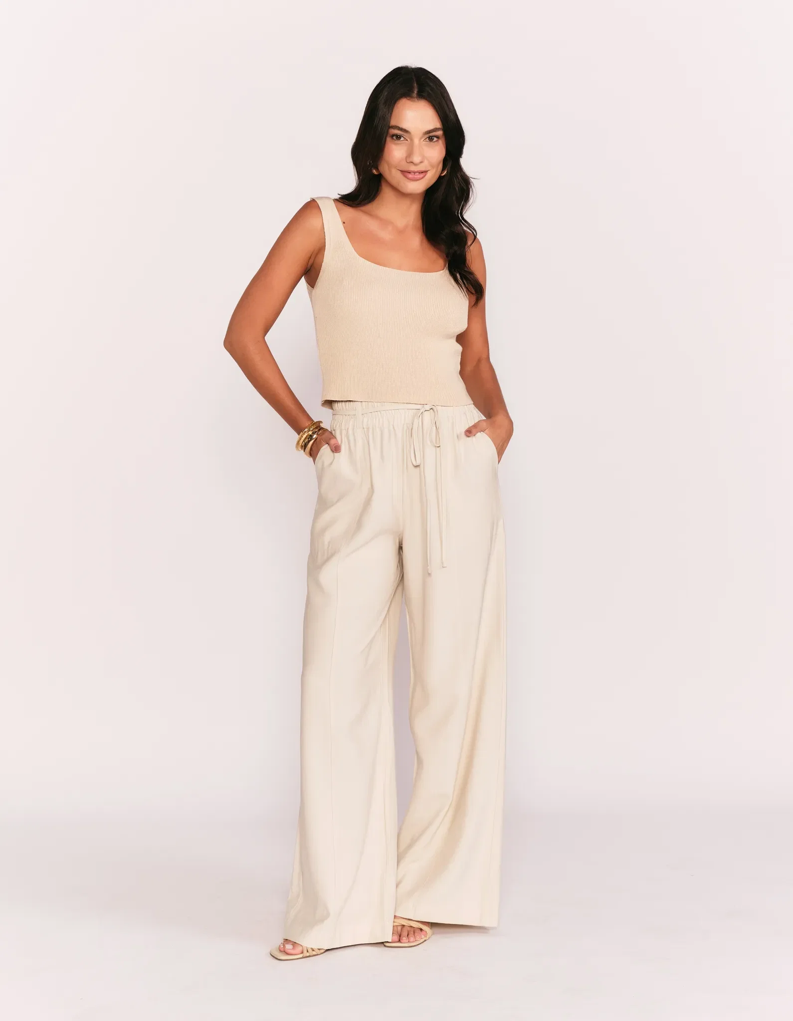 Calça Pantalona Viés e Cós Amarração - Off White — imagem 1