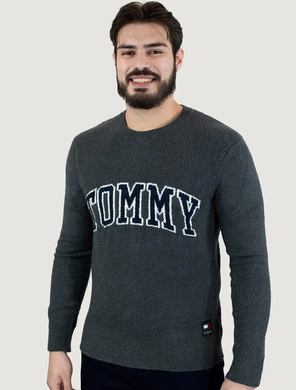 Blusa Tommy Hilfiger Masculina Slim Bouclê Varsity Logo Grafite