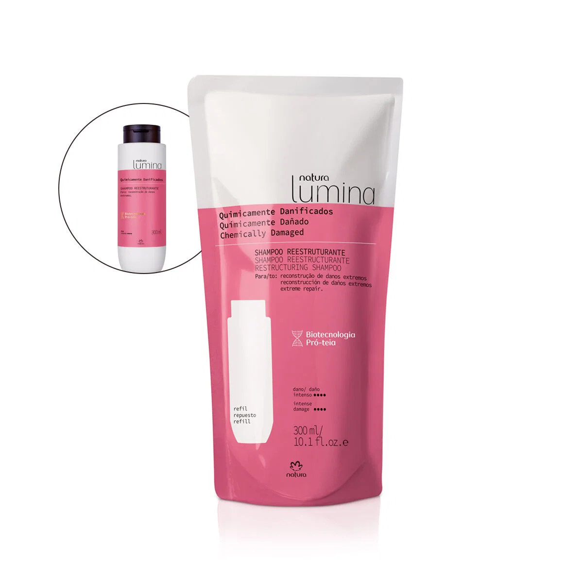 Refil Shampoo Reestruturante Lumina para Cabelos Quimicamente Danificados 300 ml