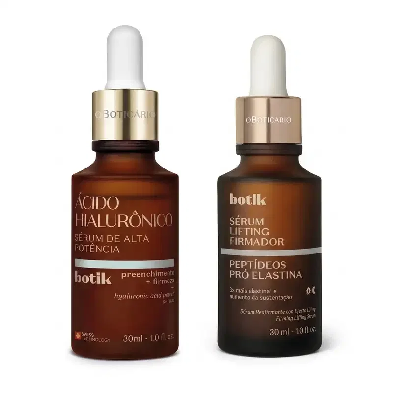 Combo Botik: Sérum de Alta Potência Ácido Hialurônico 30ml + Sérum Lifting Firmador Peptídeos Pró-Elastina 30ml