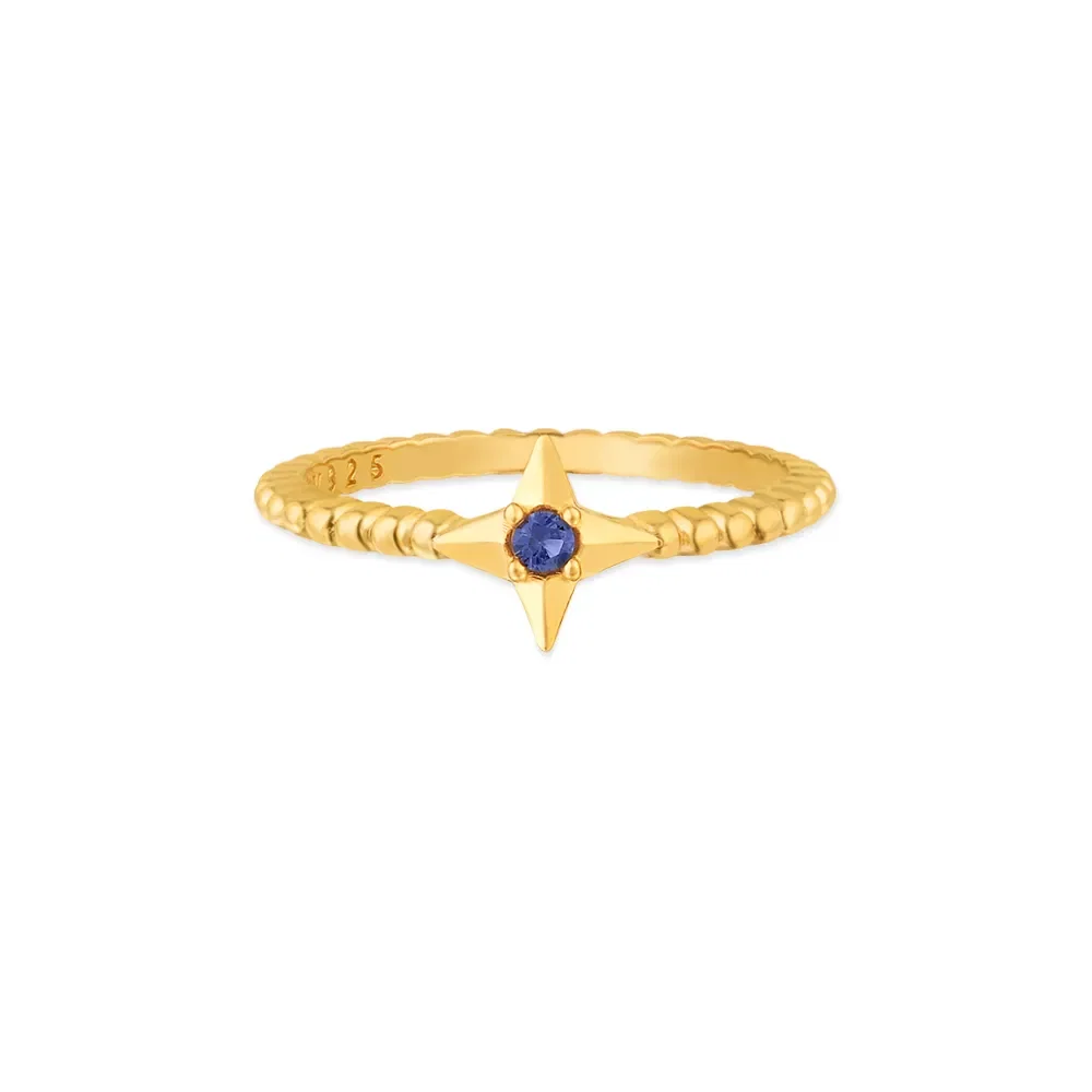 Anel Life Cosmic em Prata 925 com Banho de Ouro Amarelo 18k e Pedra Azul