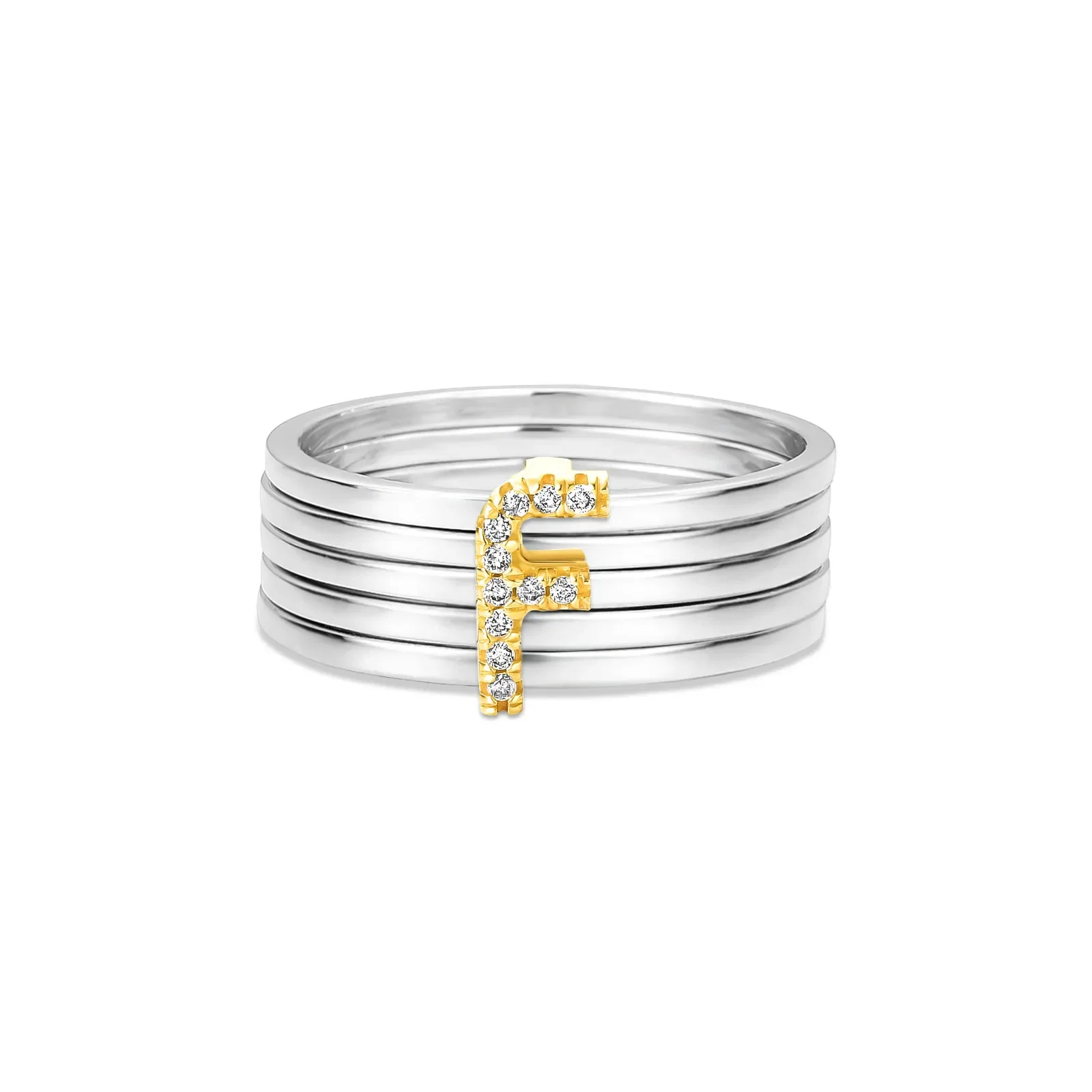 Anel Letra F em Prata 925 e Ouro Amarelo 18k com Diamantes 0,04 ct — imagem 1