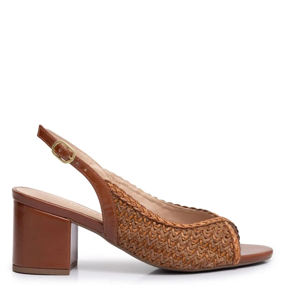 Sandália Peep Toe Caramelo Tressê — imagem 1