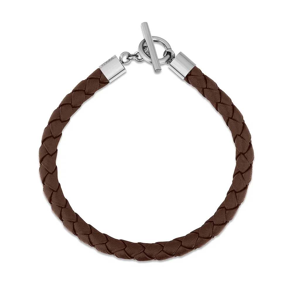 Pulseira Life em Couro III Marrom com Aço