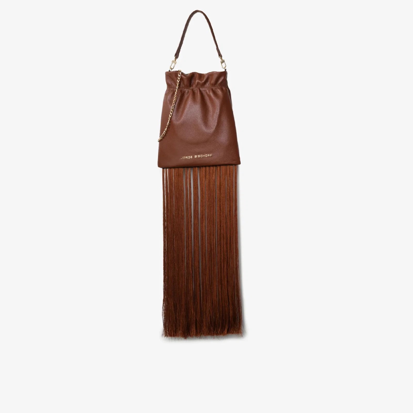 Bolsa Saco Marrom Tabaco Franja Removível Couro