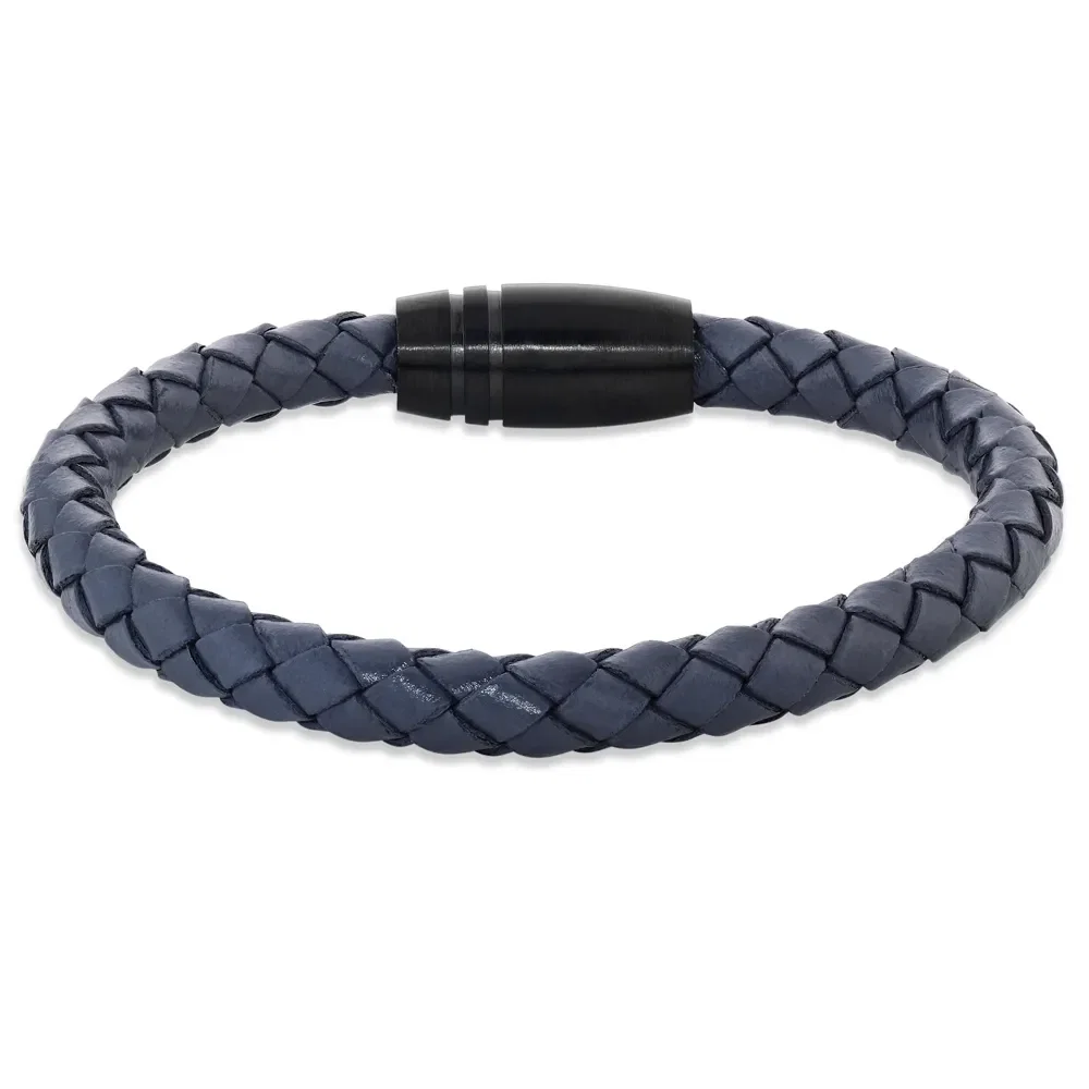 Pulseira Life II em Couro Azul com Aço — imagem 1