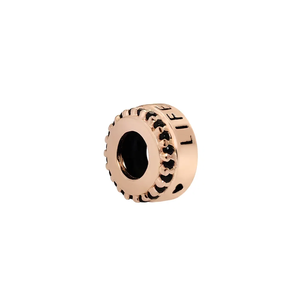 Separador Lifemania em Liga Rosé com Banho de Ouro Rosé 18k e Pedras Pretas