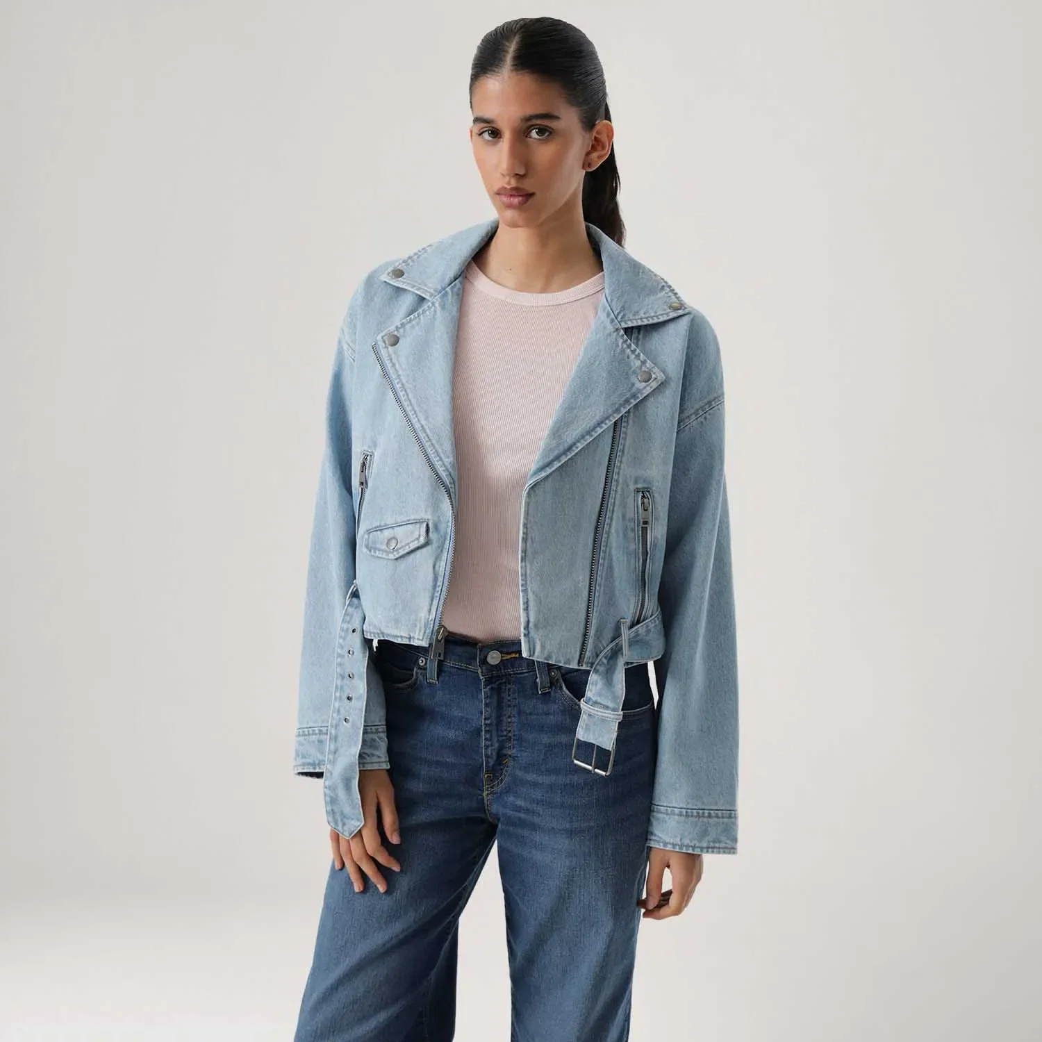 Jaqueta Jeans Levi's® Giii Moto Bubble Lavagem Clara — imagem 1