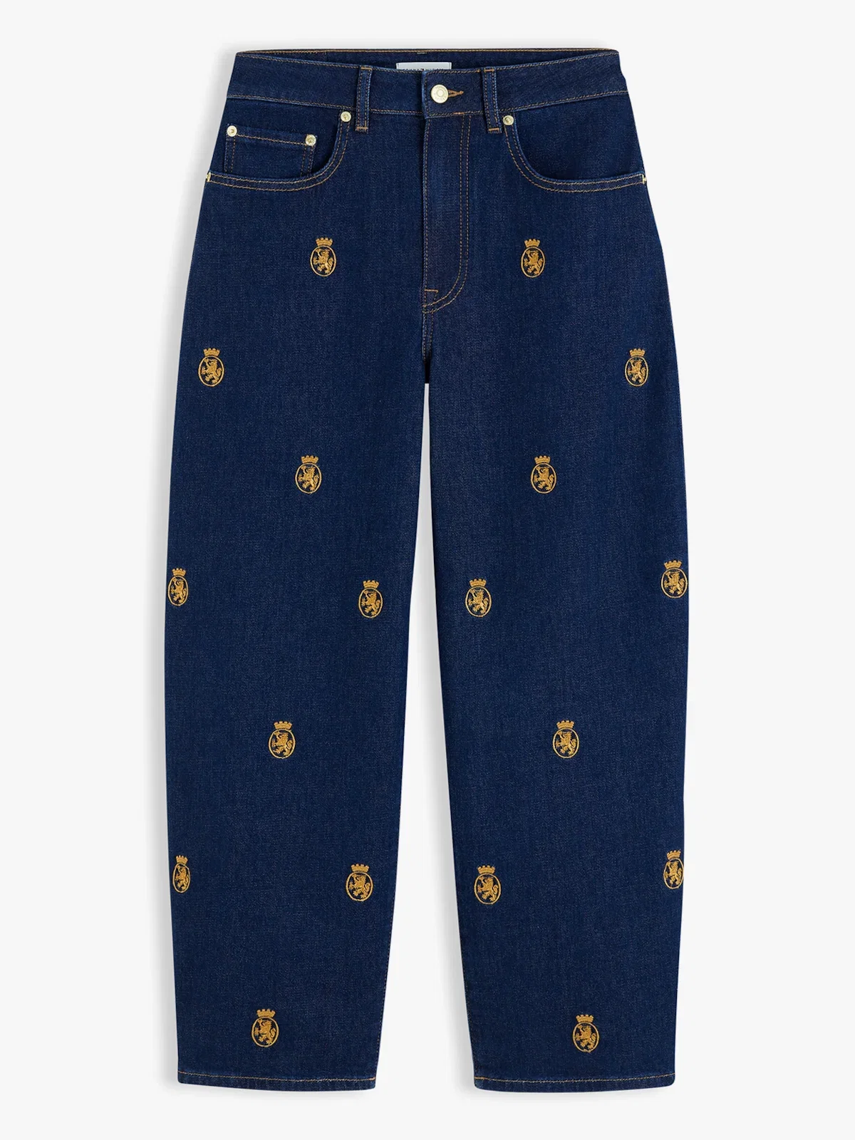 Calça Jeans Barrel com Cintura Média e Bordado