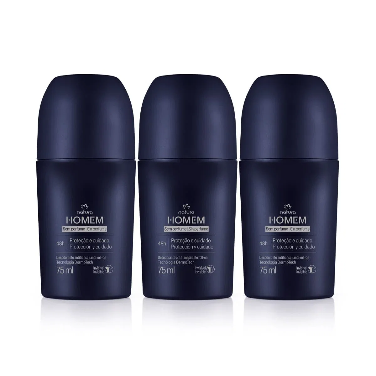 Kit Desodorante Antitranspirante Roll-On Natura Homem Sem Perfume (3 unidades)