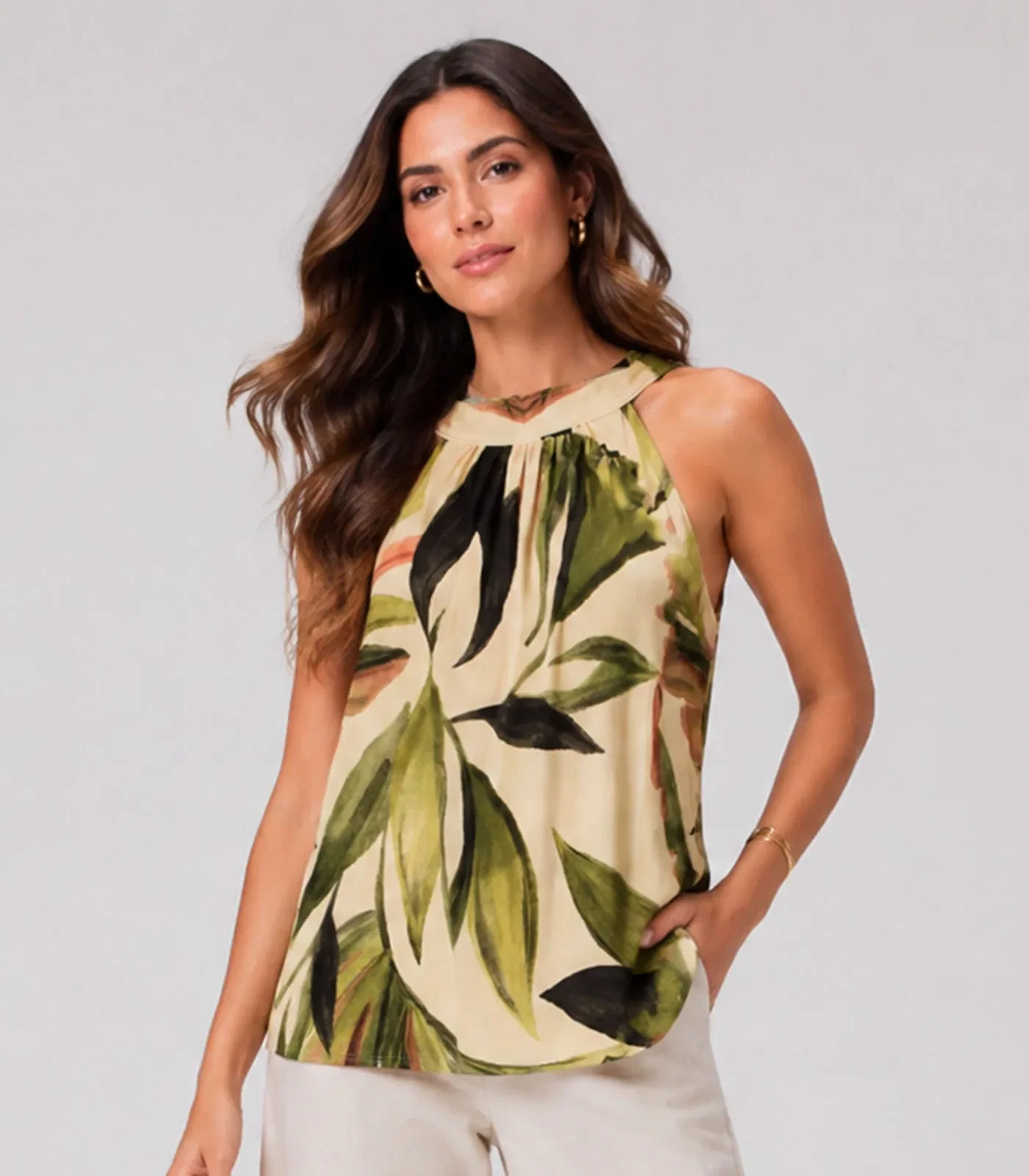 Regata Feminina Viscose Estampada Infinita Cor Bege