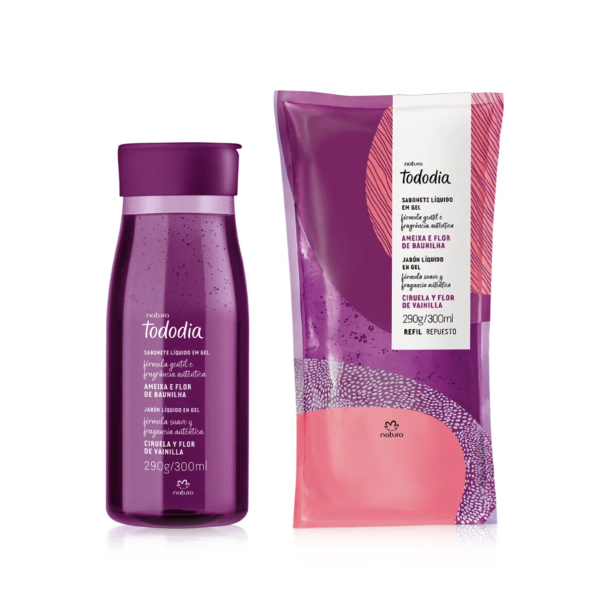 Kit Sabonete Líquido Gel Tododia Ameixa e Flor de Baunilha com Refil 2 un de 300 ml