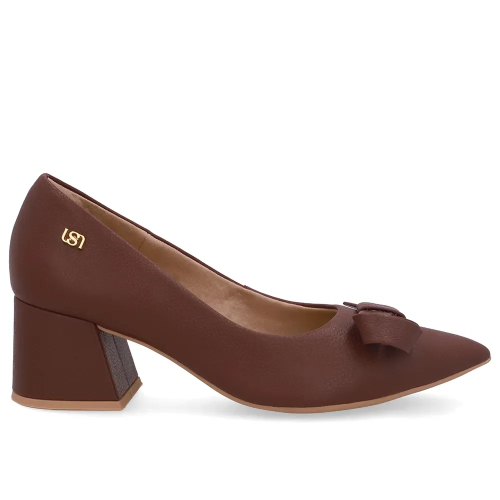 Scarpin Vermelho Bico Fino Couro Laço — imagem 1