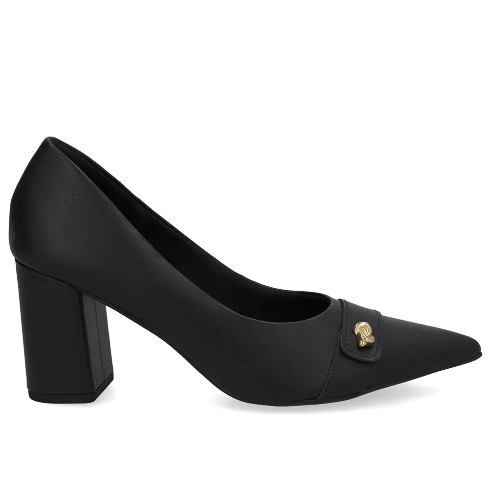 Scarpin Preto Couro Enfeite Nó