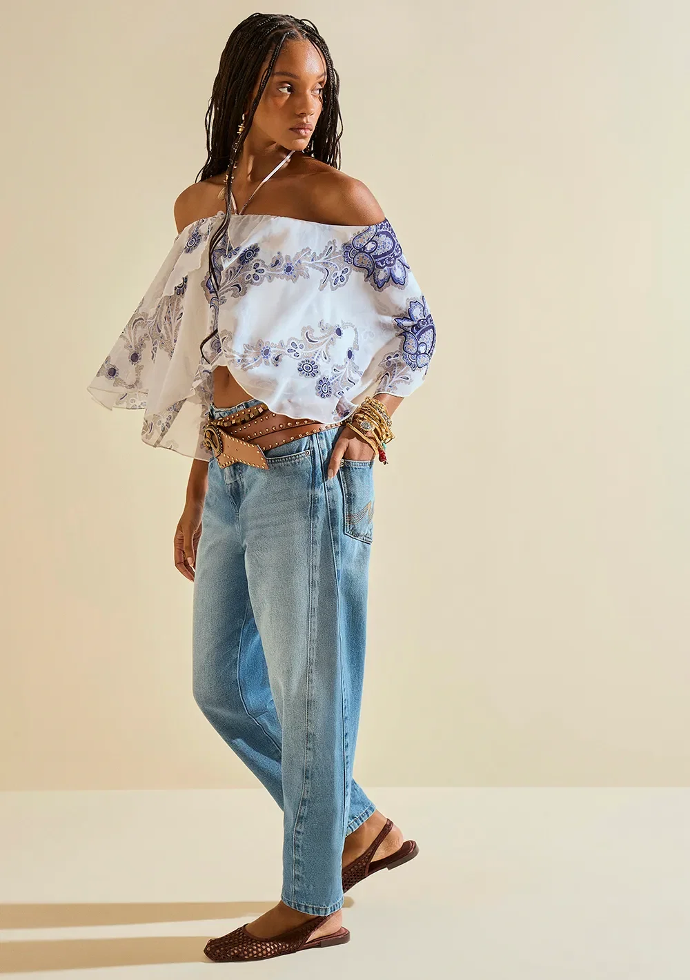 Calça Morena Rosa Mom Alta Azul Escuro — imagem 1
