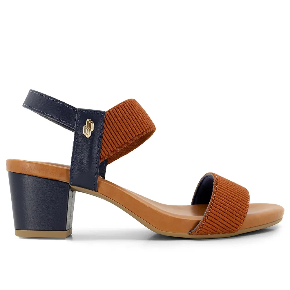 Sandália Salto Bloco Multimateriais Bicolor Azul Monograma — imagem 1