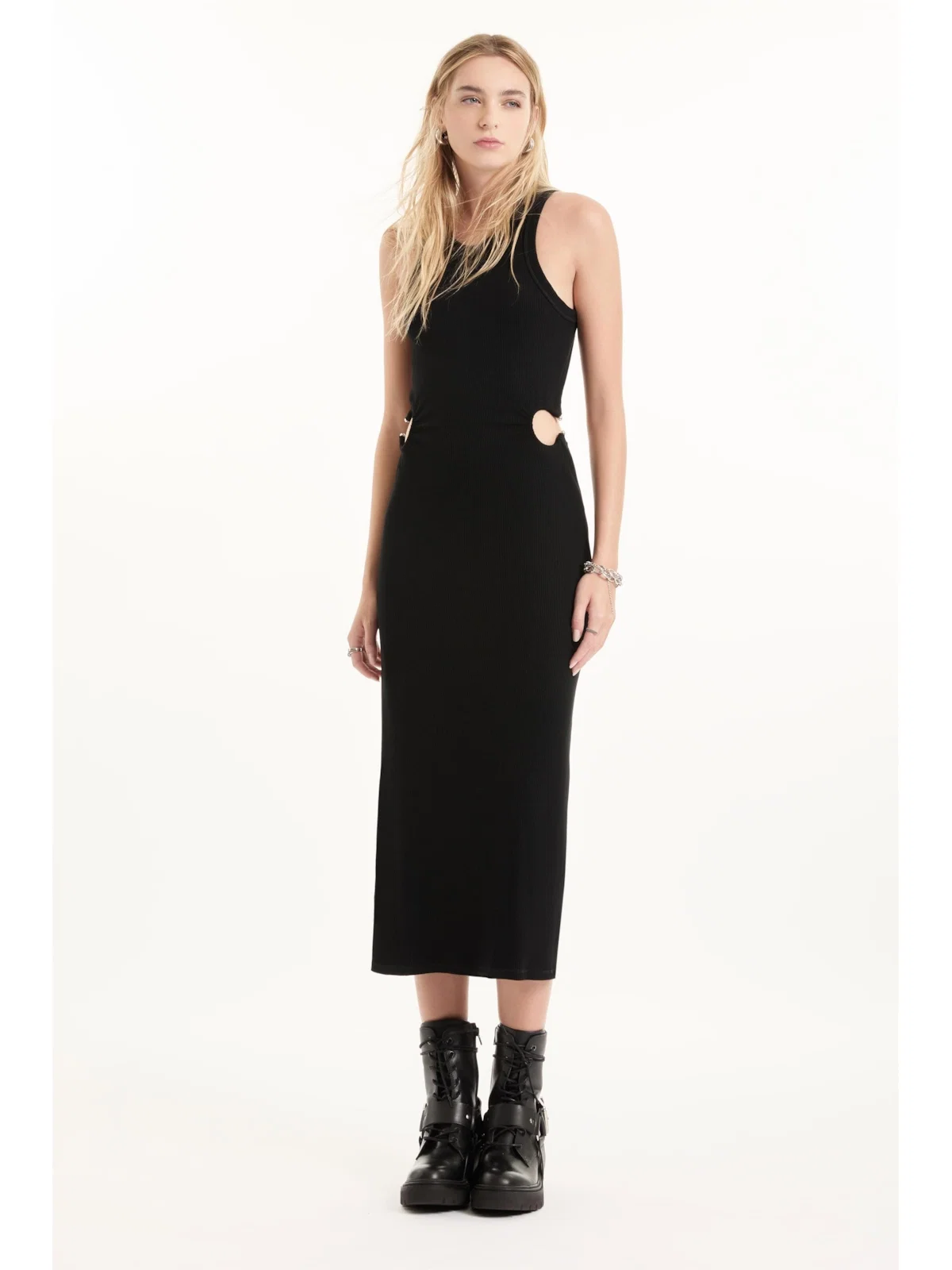 Vestido Ellus Piercing Ribbed Dress Preto