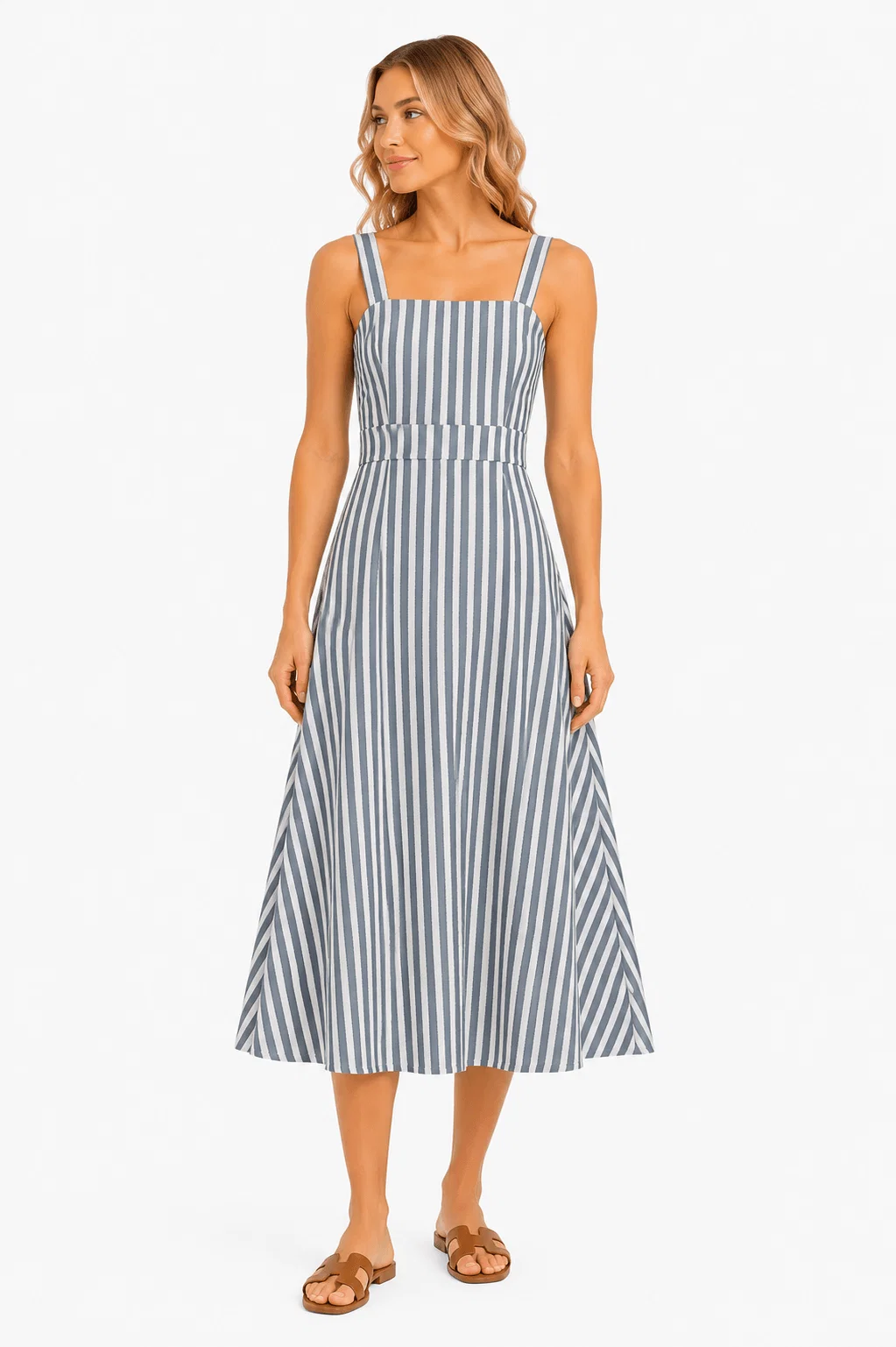 Vestido Midi Listrado - Azul