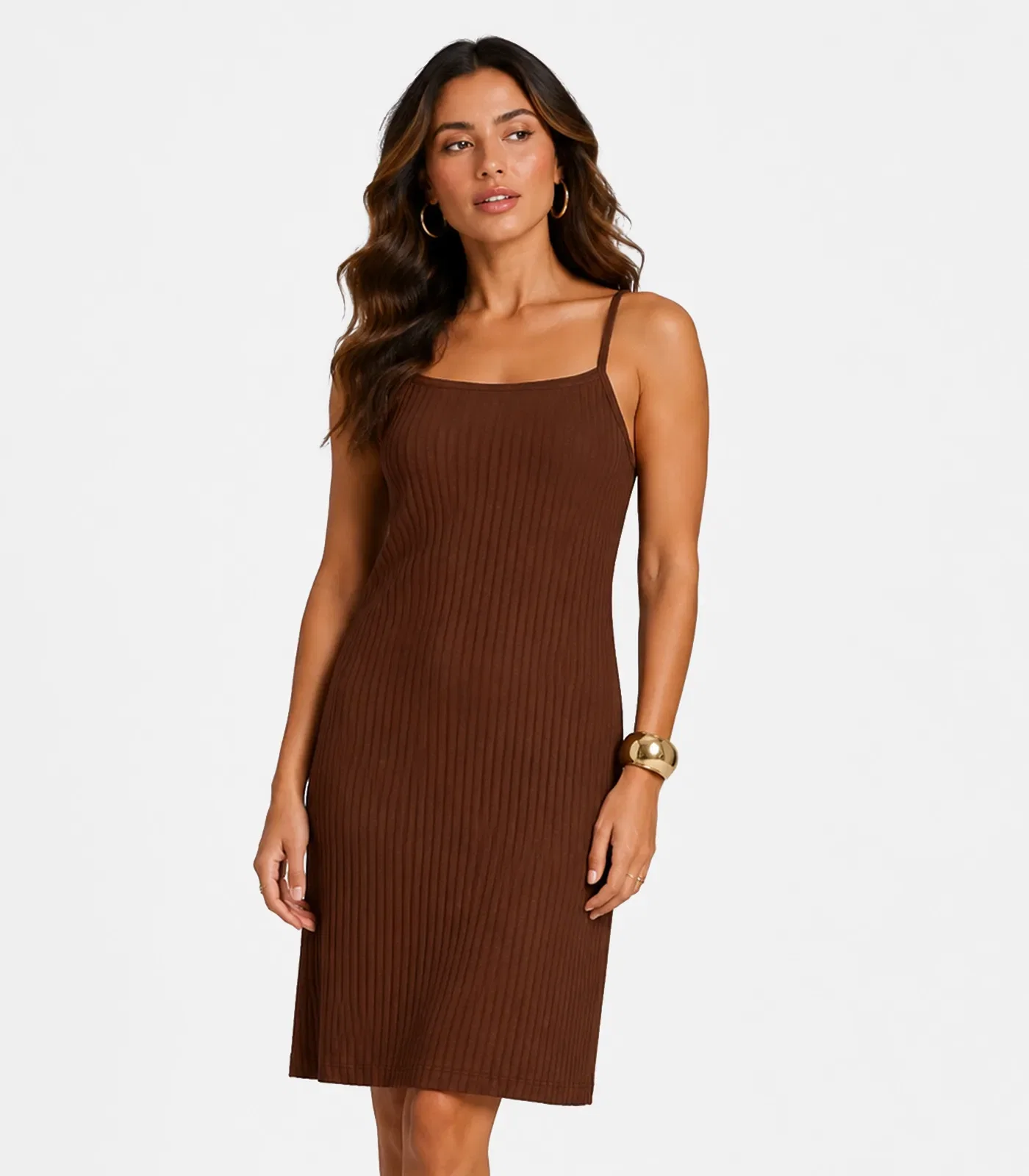 Vestido Canelado De Alça Select Marrom