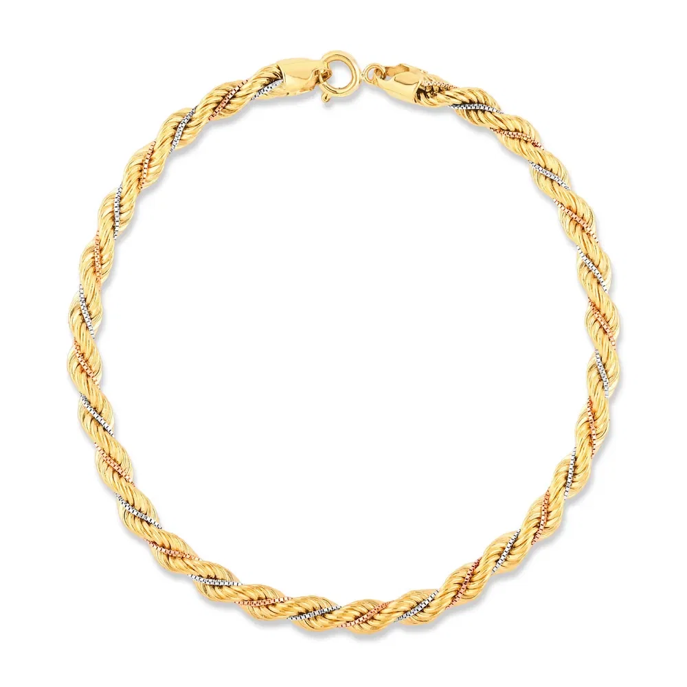 Pulseira Corda em Ouro Amarelo, Ouro Branco e Ouro Rosé 18k — imagem 1