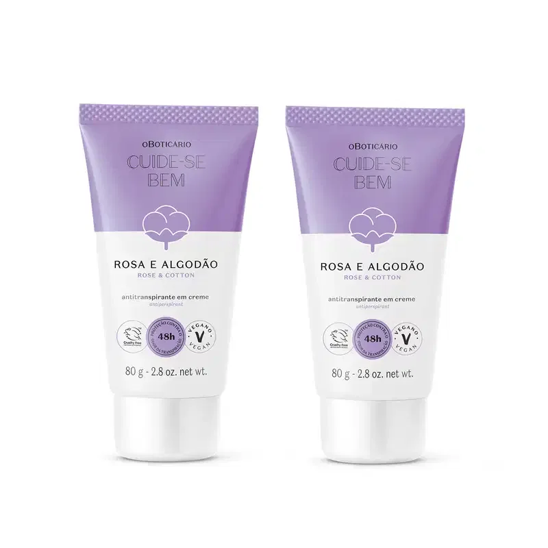 Combo Antitranspirante em Creme Cuide-se bem Rosa e Algodão 80g (2 itens)