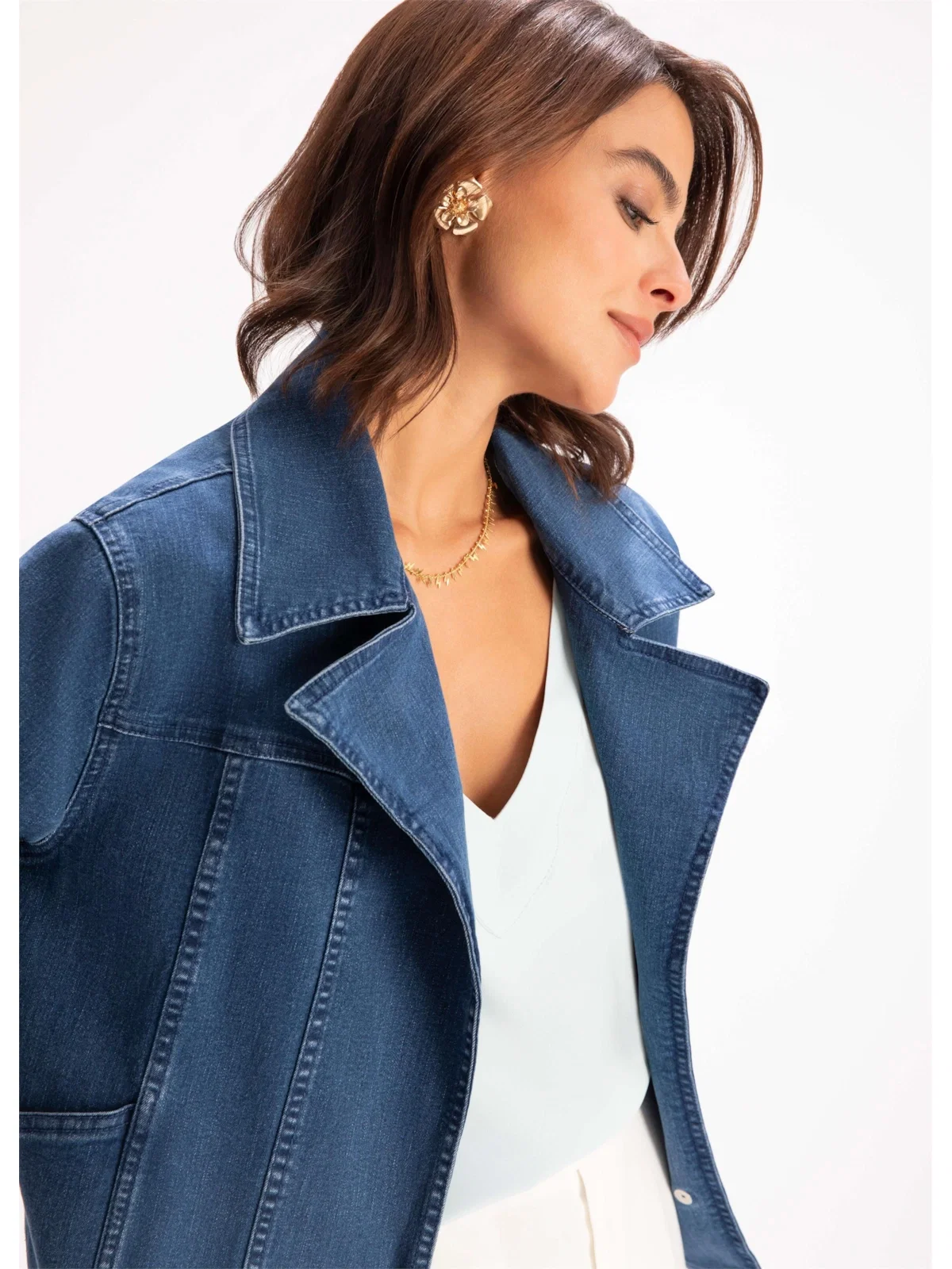 Jaqueta Jeans Deep Sea Elastic Perfecto 399-Lav.Medio C/ Luvinha