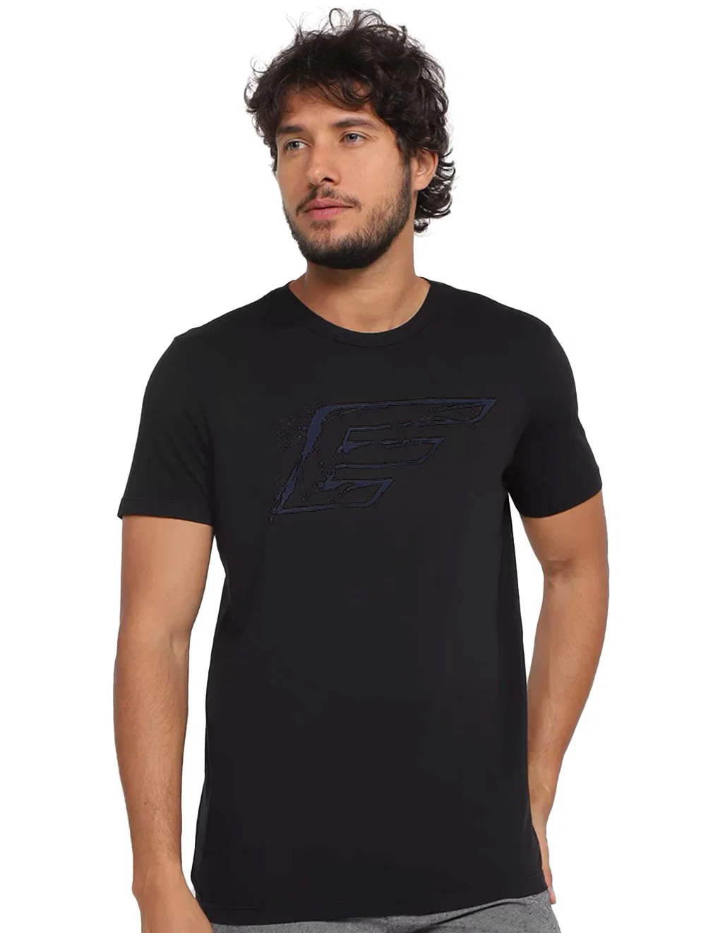 Camiseta Ellus Masculina Cotton Fine Blue Maxi Splash Logo Preta